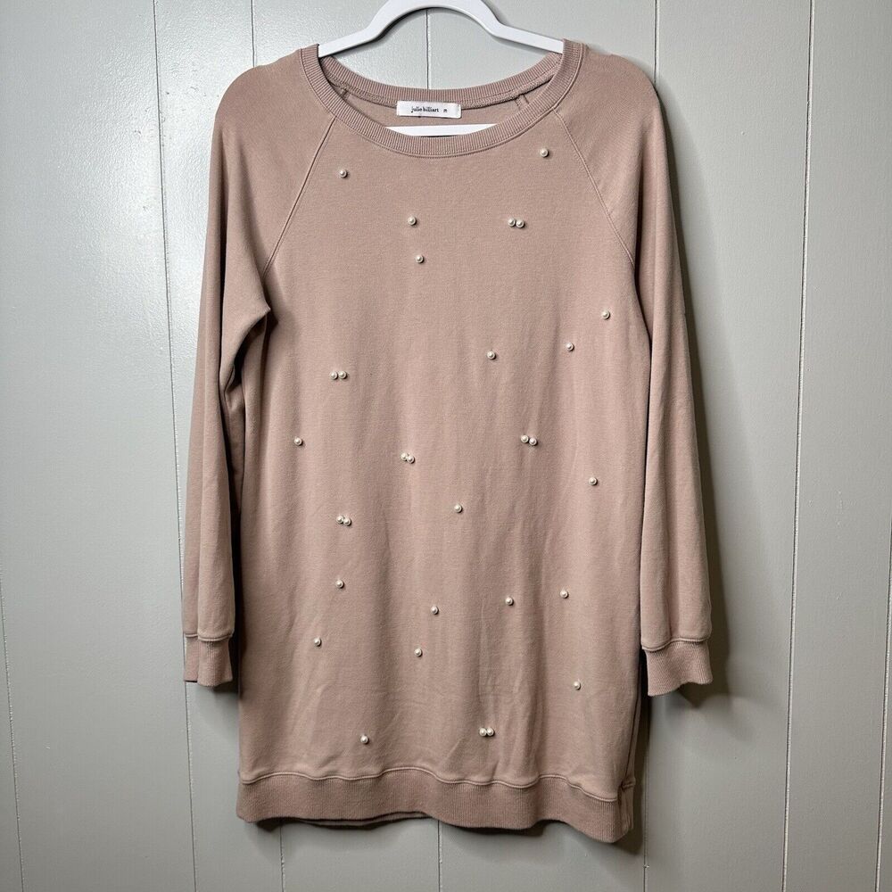 Anthropologie Julie Billiart Size M Rose Pink Sweater Dress 3/4 Sleeve Pearls